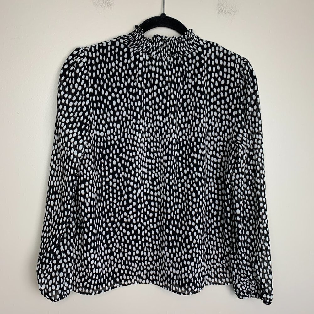 J. Crew Factory Rouched Neck Sheer Long Sleeved Animal Print Blouse Size Small P - Picture 9 of 10
